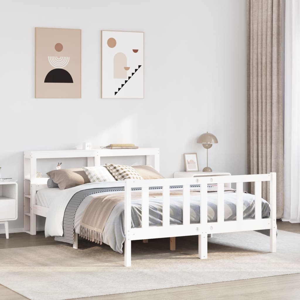 Bed Frame without Mattress White 150x200 cm King Size Solid Wood Pine