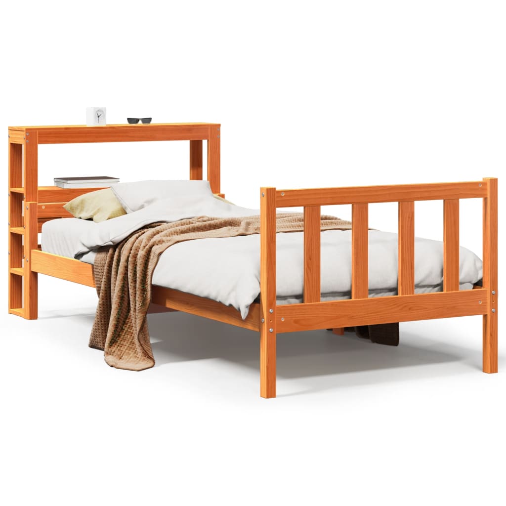 Bed Frame with Headboard without Mattress Wax Brown 75x190 cm Small Single