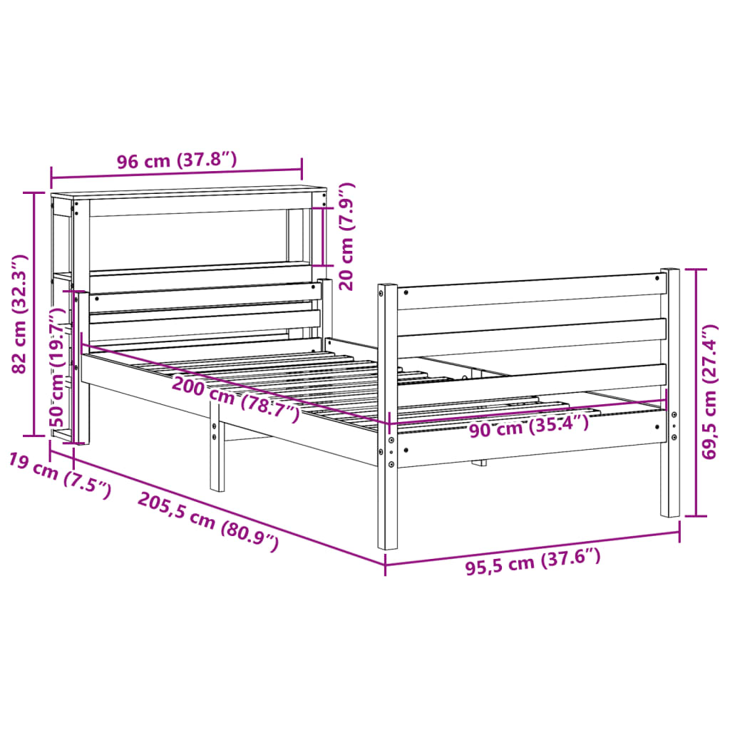 Bed Frame with Headboard without Mattress 90x200 cm