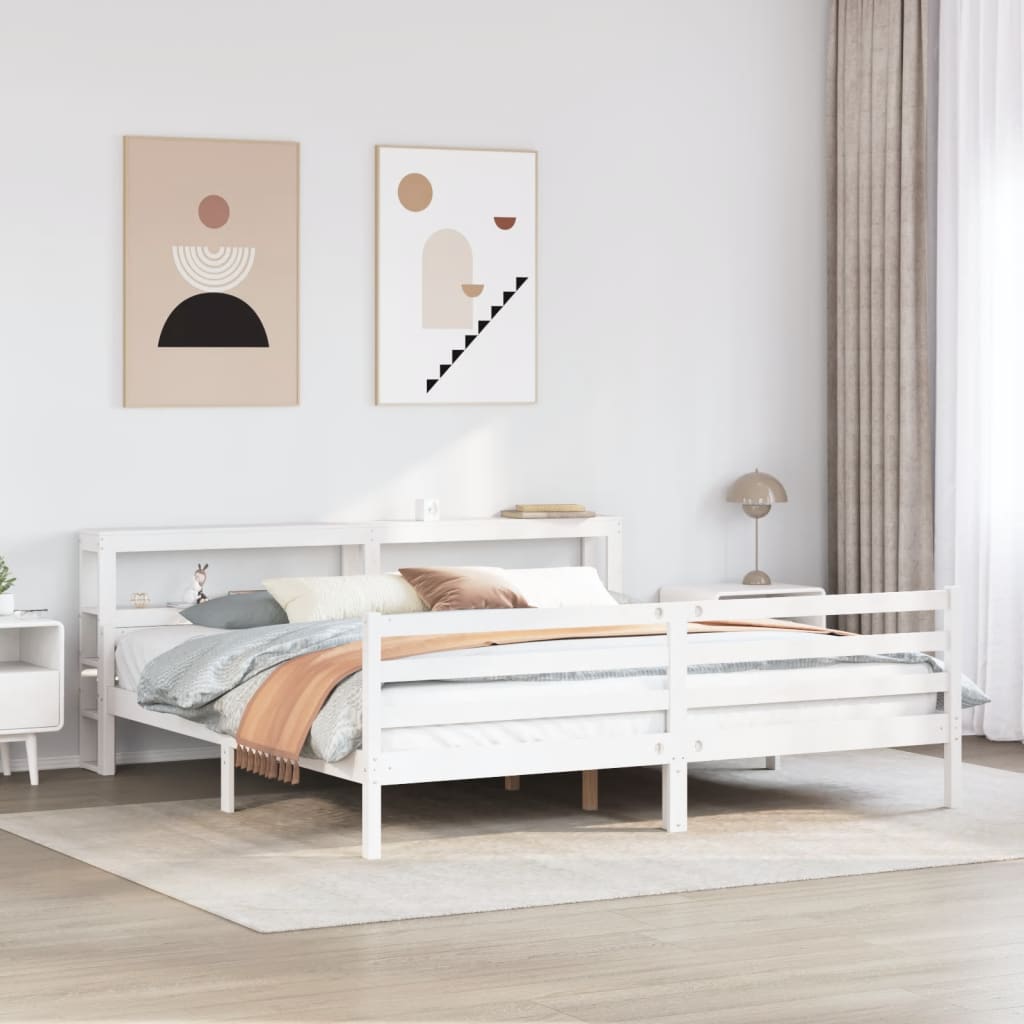 Bed Frame with Headboard without Mattress White 200x200 cm