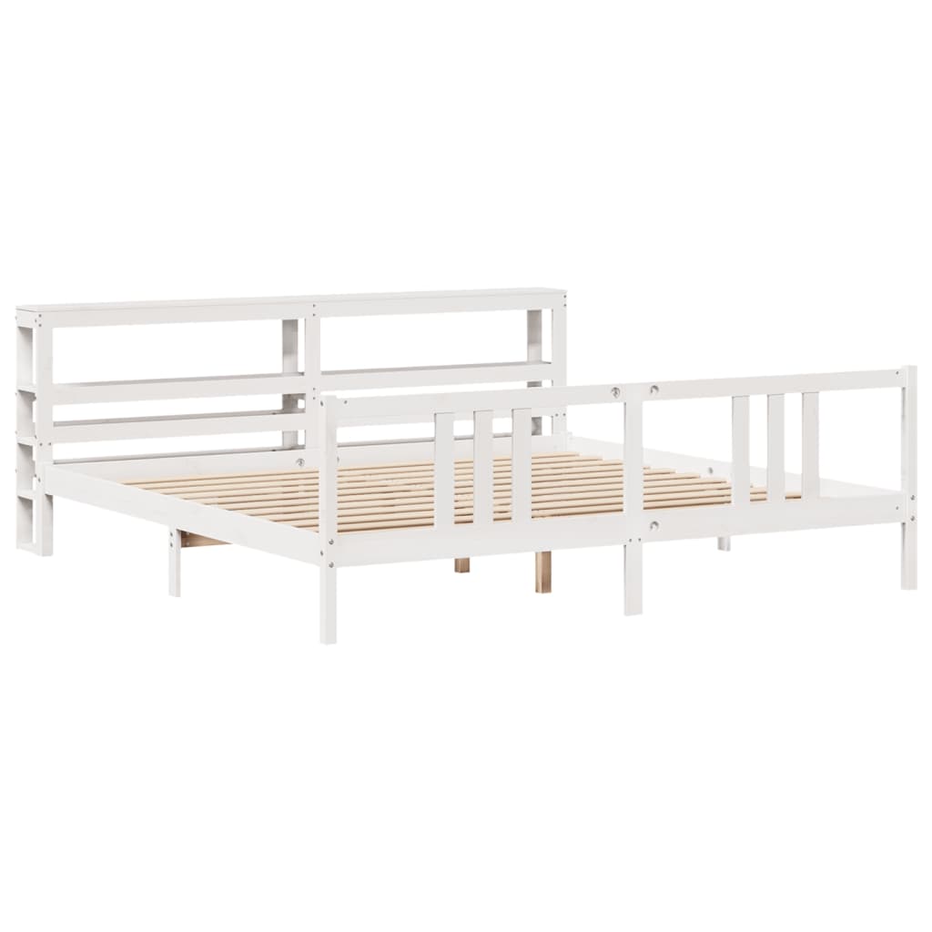 Bed Frame with Headboard without Mattress White 200x200 cm