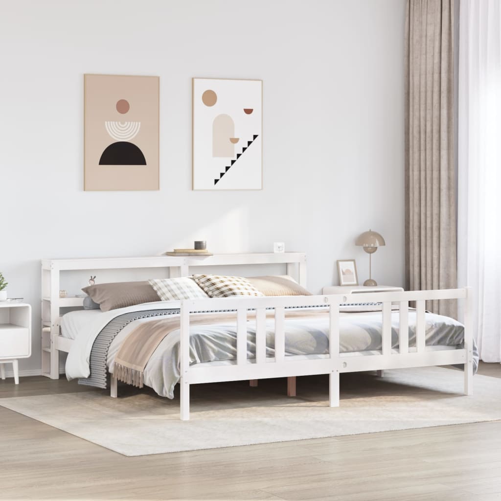 Bed Frame with Headboard without Mattress White 200x200 cm