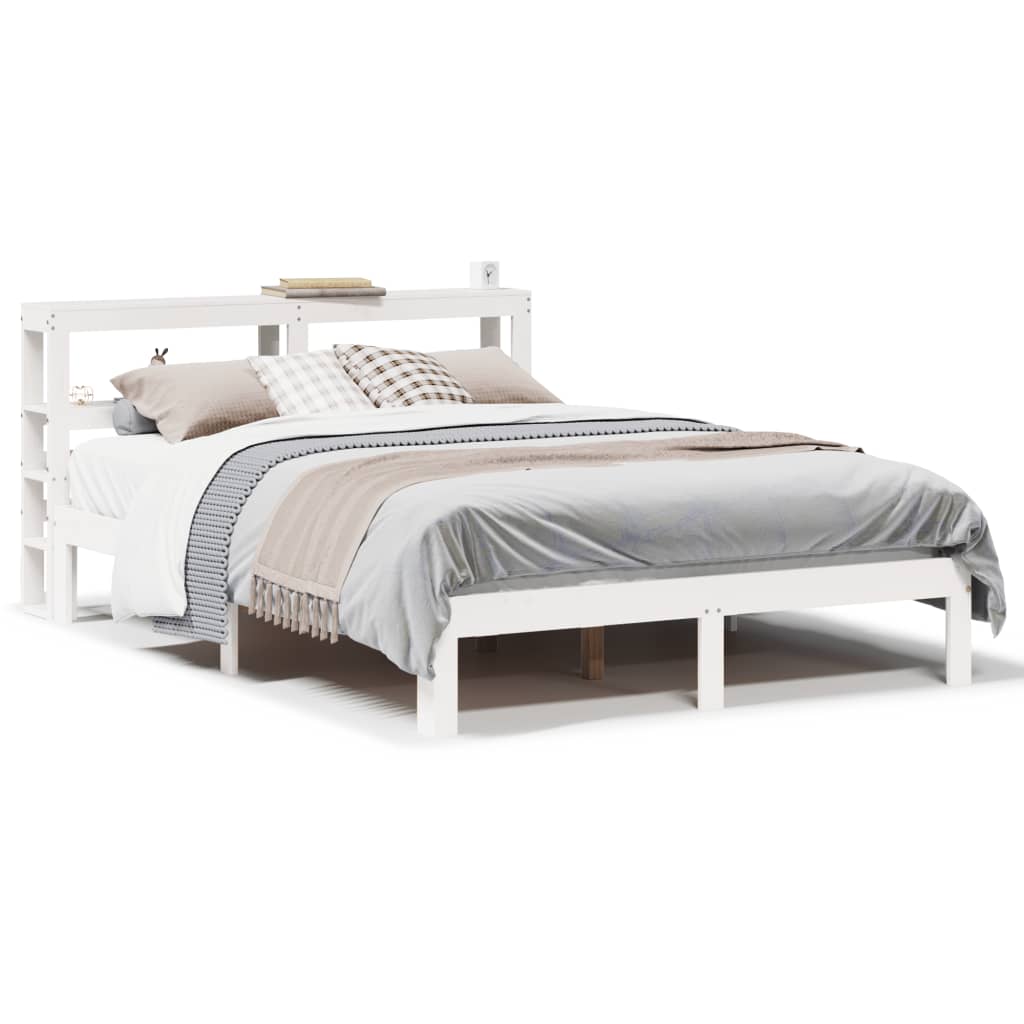 Bed Frame with Headboard without Mattress White 140x190 cm