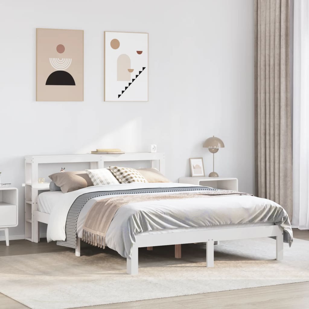 Bed Frame with Headboard without Mattress White 140x200 cm