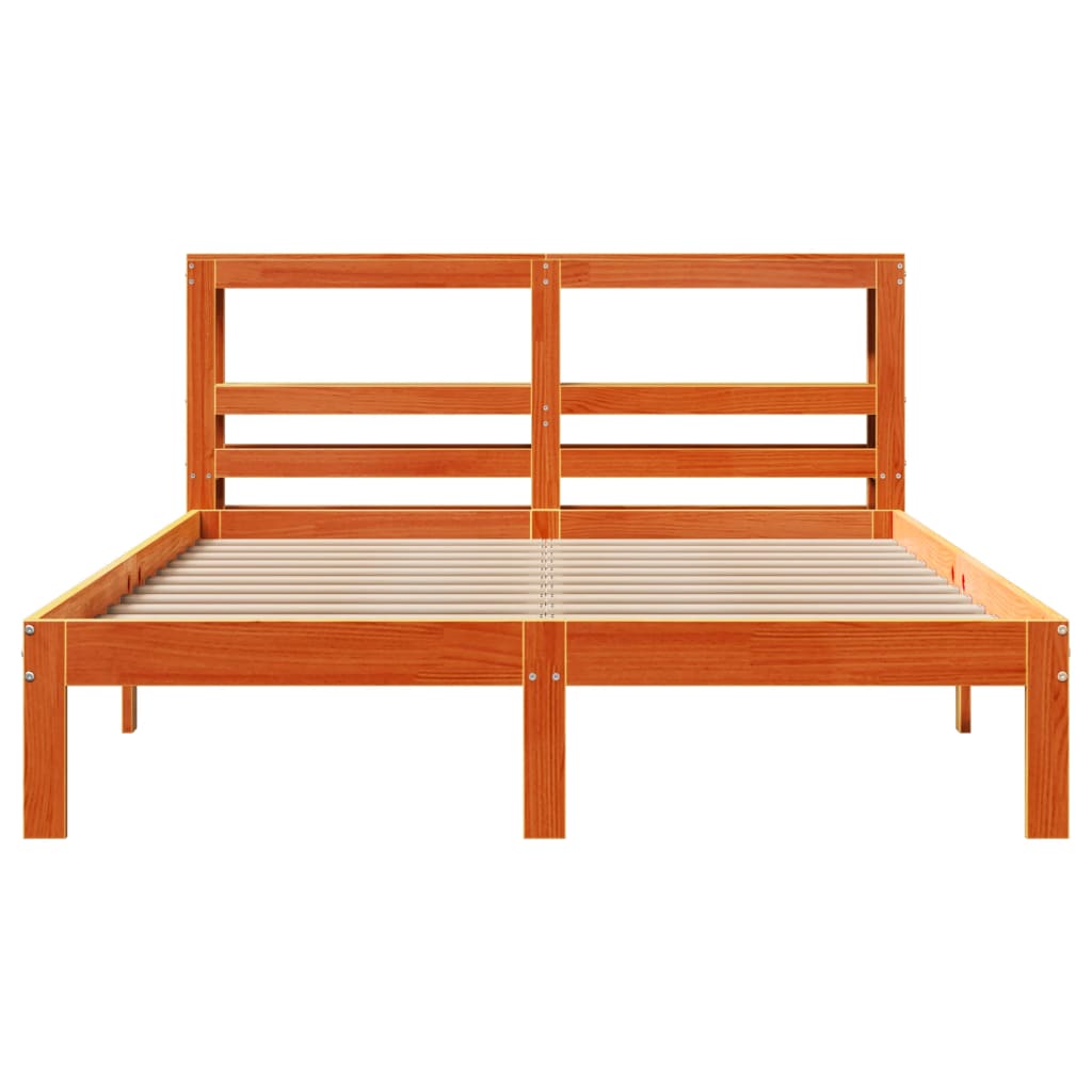 Bed Frame without Mattress Wax Brown 135x190 cm Double Solid Wood Pine