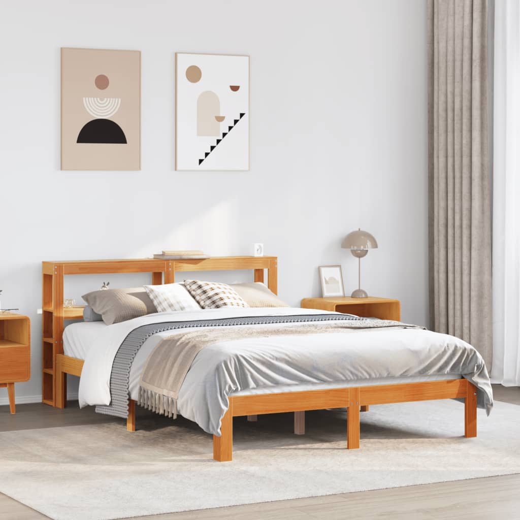 Bed Frame without Mattress Wax Brown 135x190 cm Double Solid Wood Pine