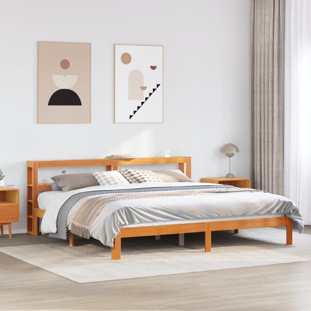 Bed Frame without Mattress Wax Brown 180x200 cm Super King Solid Wood Pine