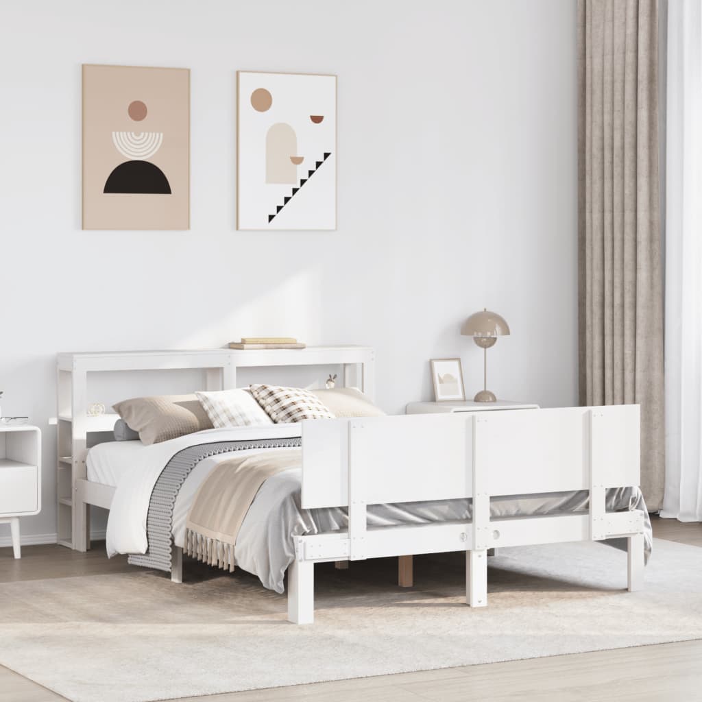 Bed Frame with Headboard without Mattress White 140x190 cm
