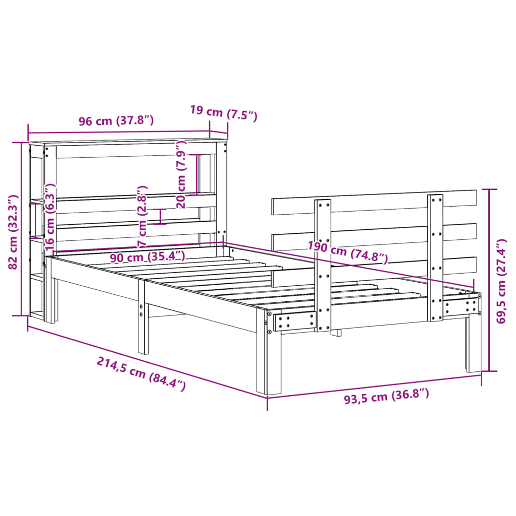 Bed Frame with Headboard without Mattress White 90x190 cm Single