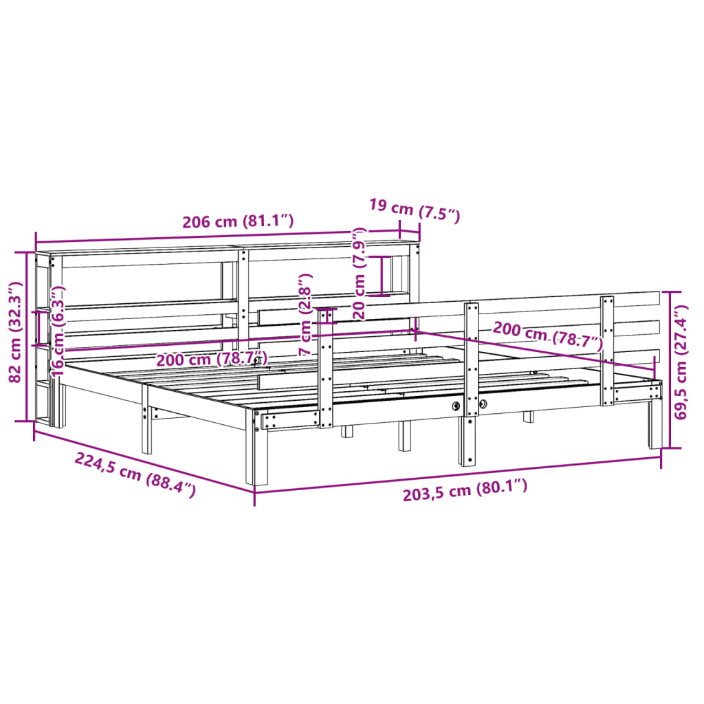 Bed Frame with Headboard without Mattress White 200x200 cm