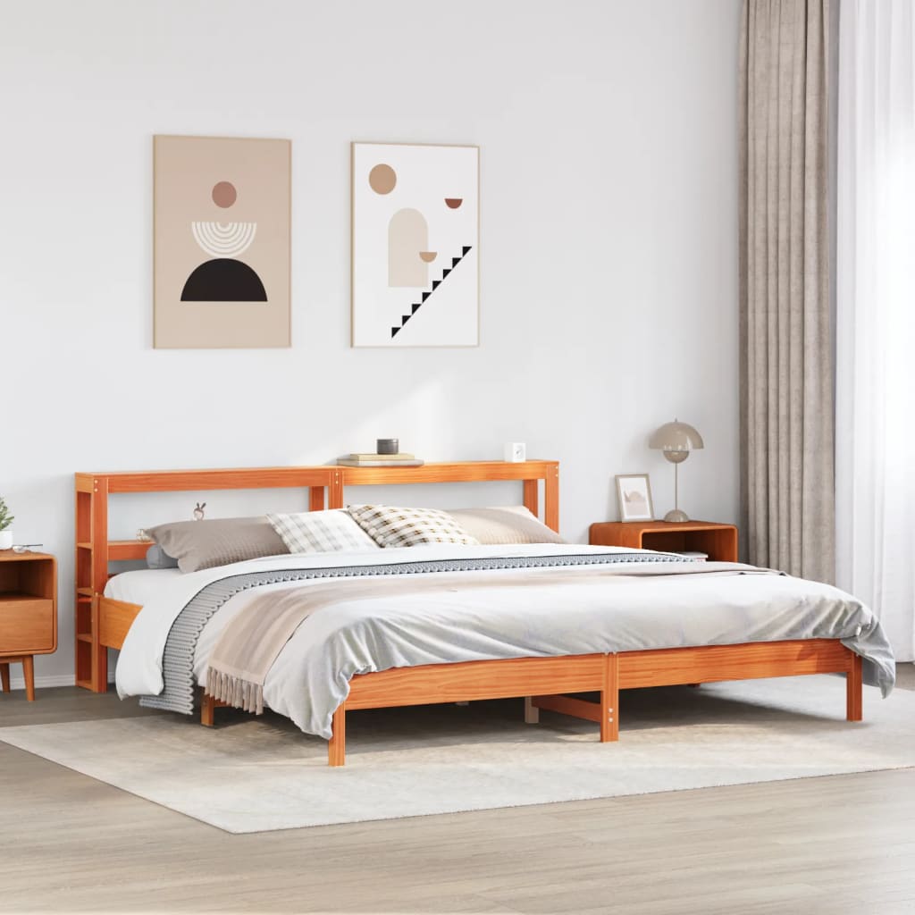 Bed Frame without Mattress Wax Brown 200x200 cm Solid Wood Pine