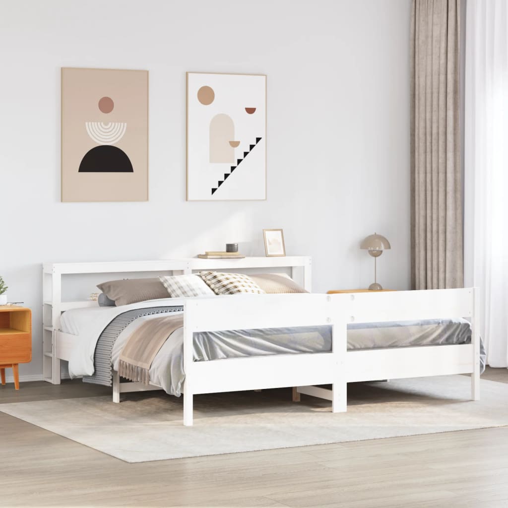 Bed Frame without Mattress White 200x200 cm Solid Wood Pine