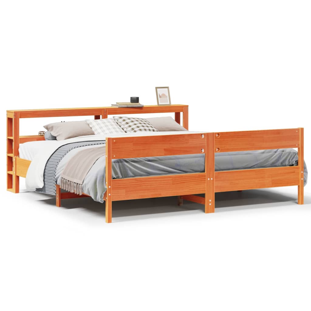 Bed Frame without Mattress Wax Brown 200x200 cm Solid Wood Pine