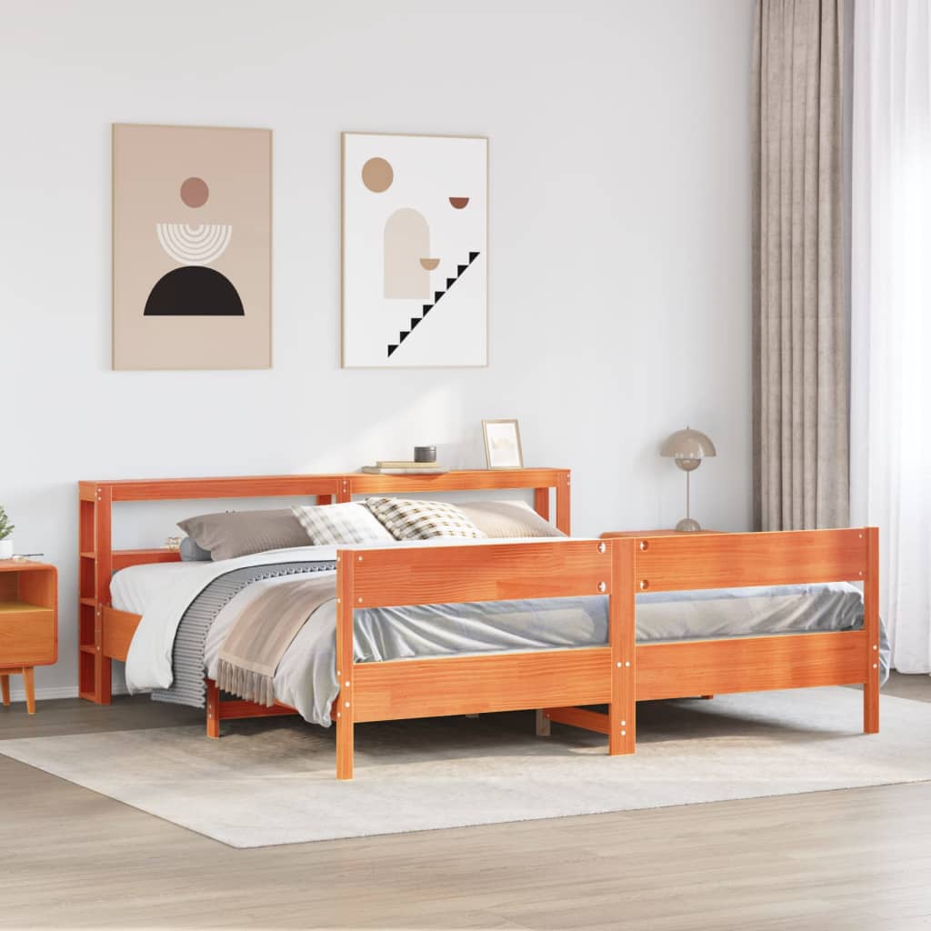 Bed Frame without Mattress Wax Brown 200x200 cm Solid Wood Pine