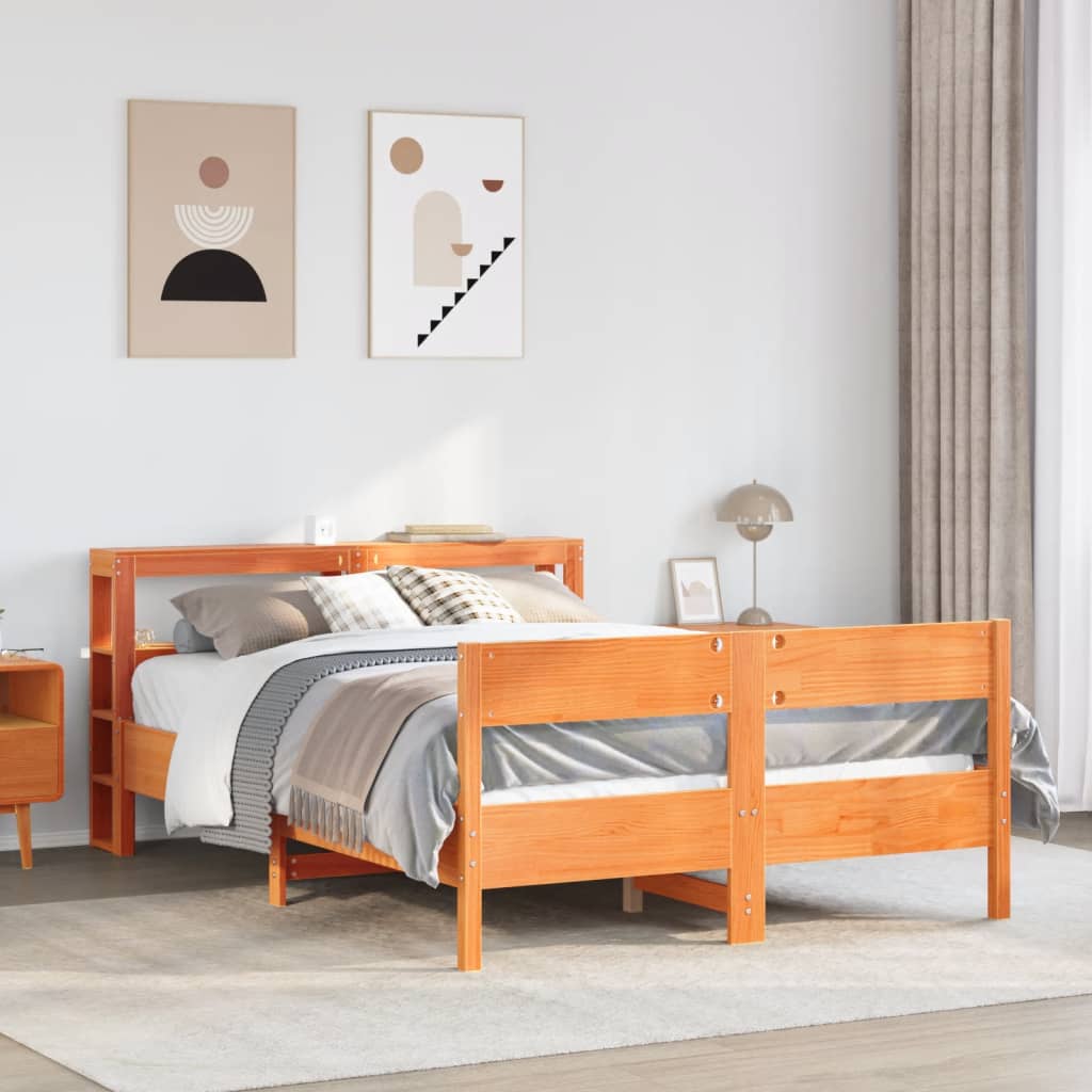 Bed Frame without Mattress Wax Brown 140x200 cm Solid Wood Pine