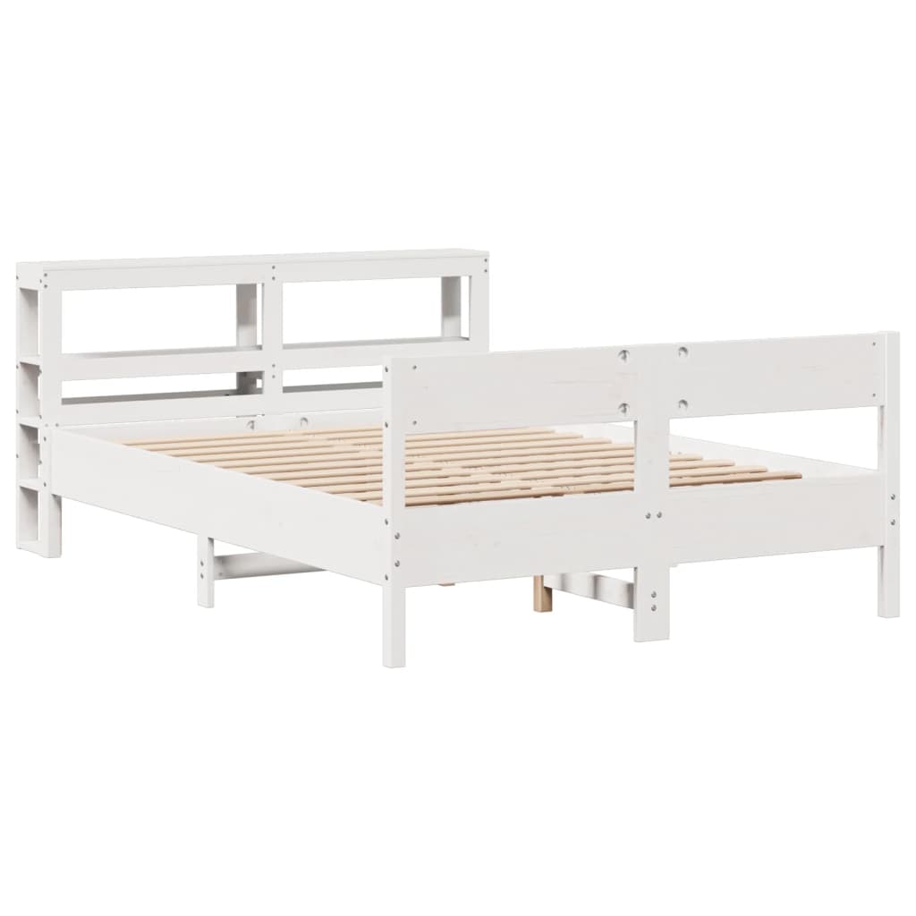 Bed Frame without Mattress White 135x190 cm Double Solid Wood Pine