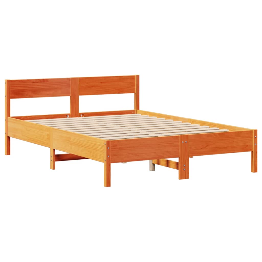 Bed Frame without Mattress Wax Brown 135x190 cm Double Solid Wood Pine