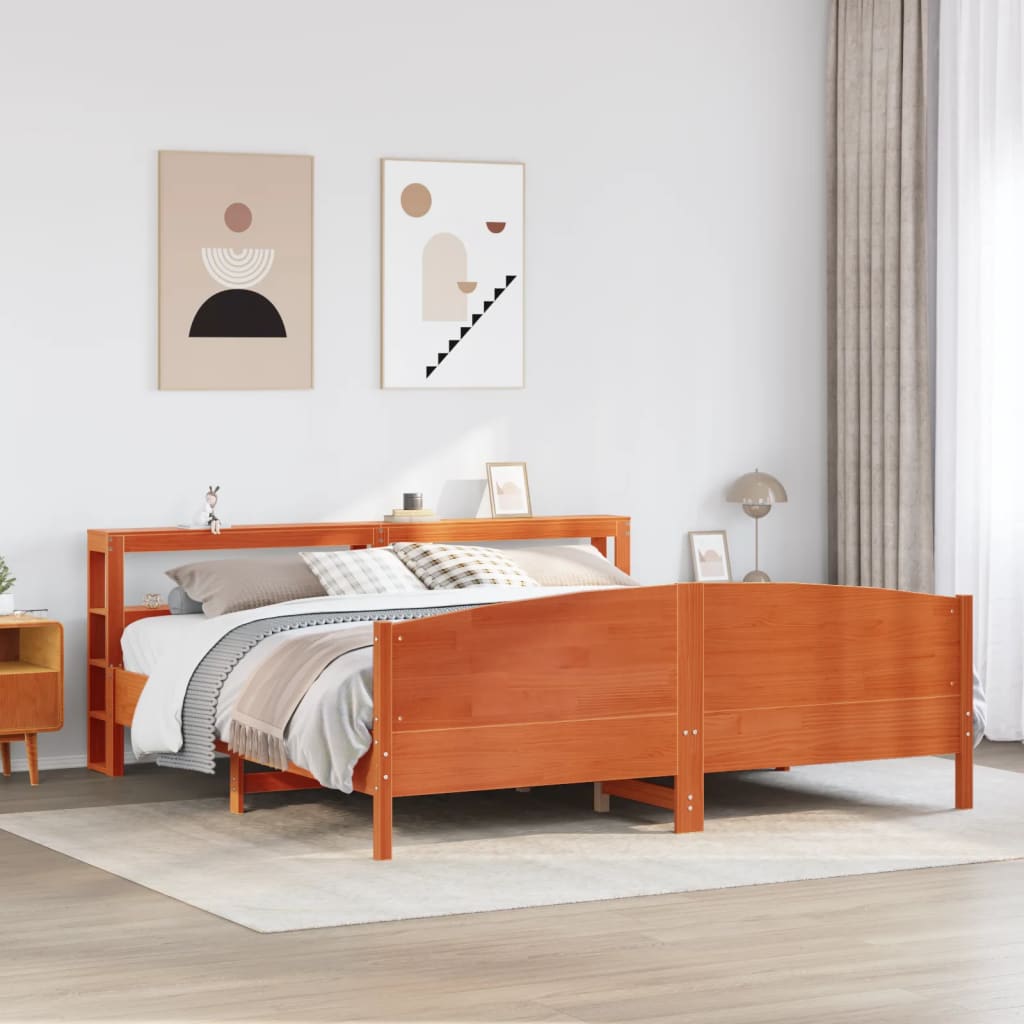 Bed Frame without Mattress Wax Brown 200x200 cm Solid Wood Pine