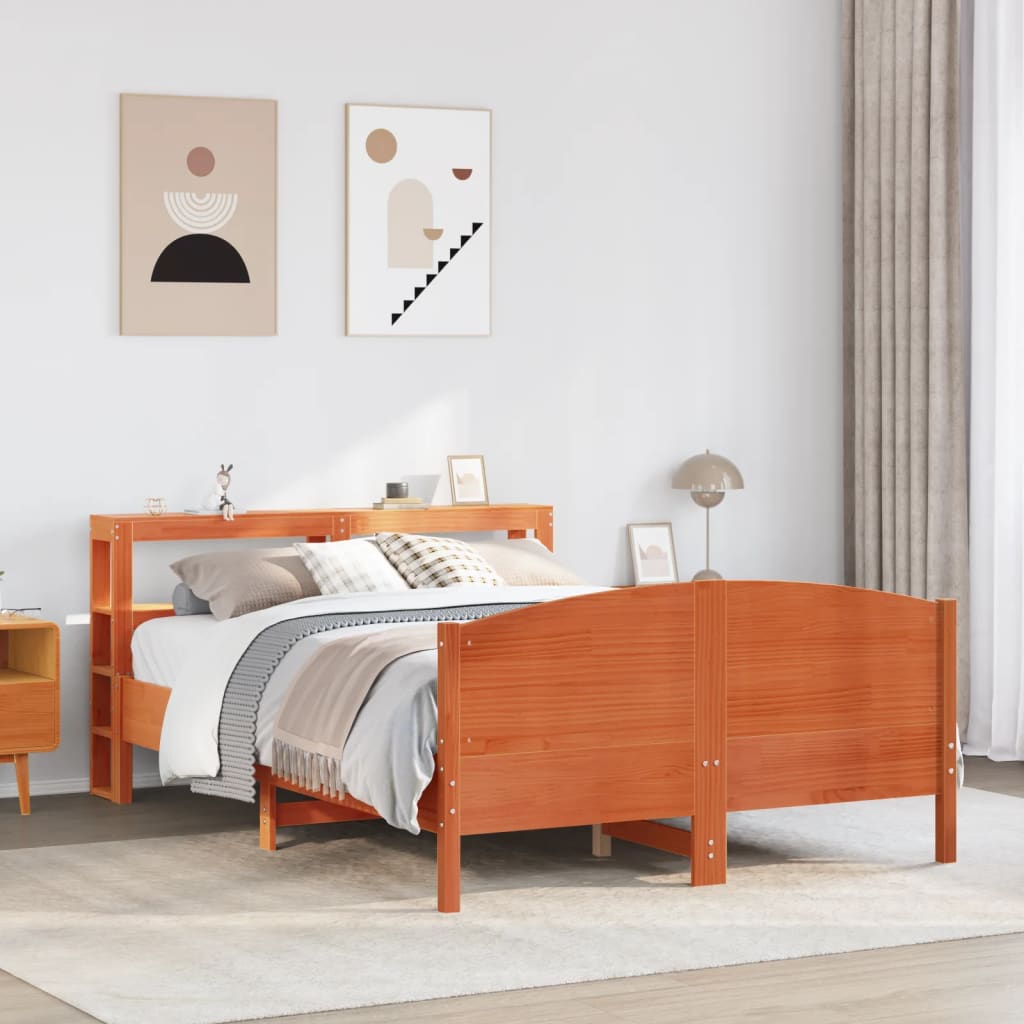Bed Frame without Mattress Wax Brown 135x190 cm Double Solid Wood Pine