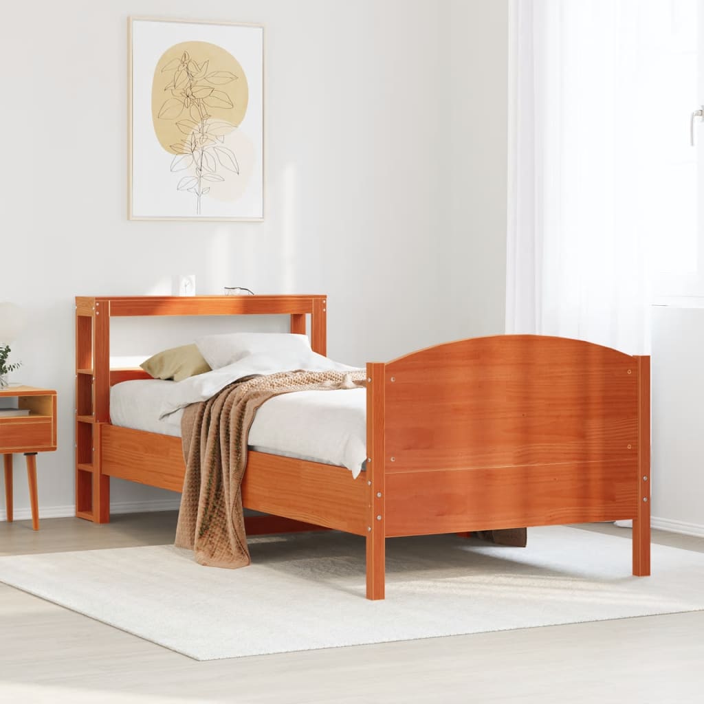 Bed Frame without Mattress Wax Brown 90x200 cm Solid Wood Pine