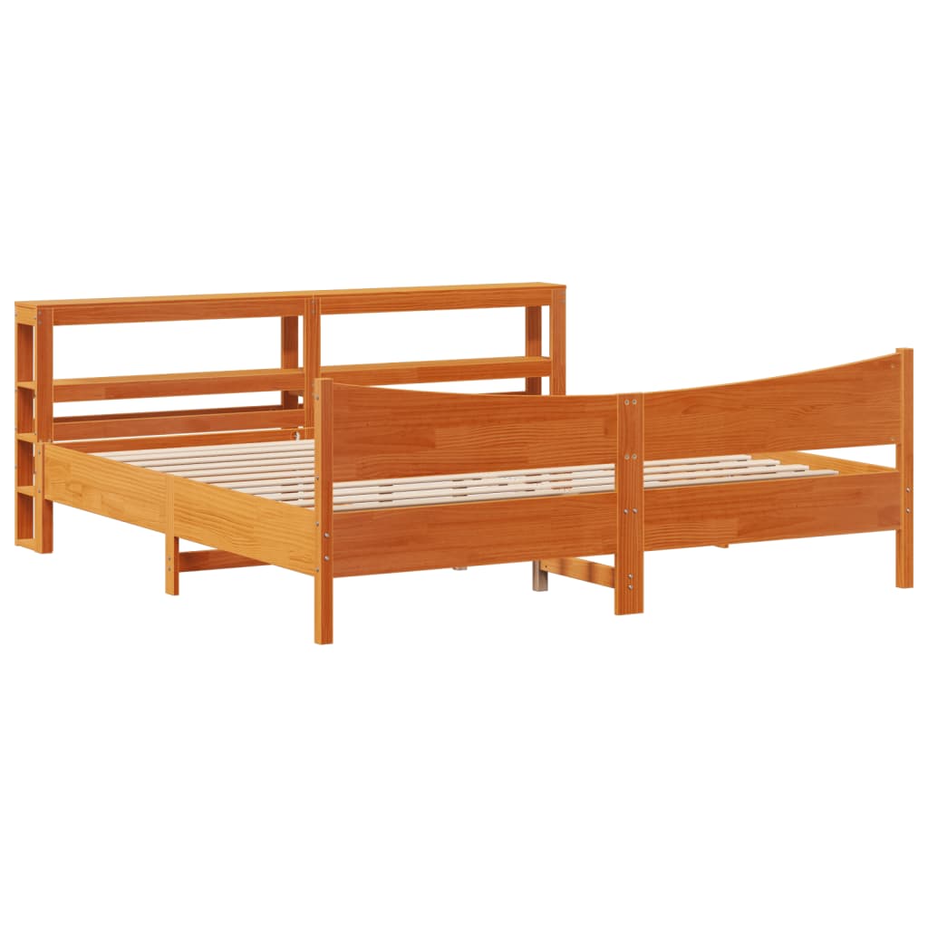 Bed Frame with Headboard Wax Brown 200x200 cm Solid Wood Pine