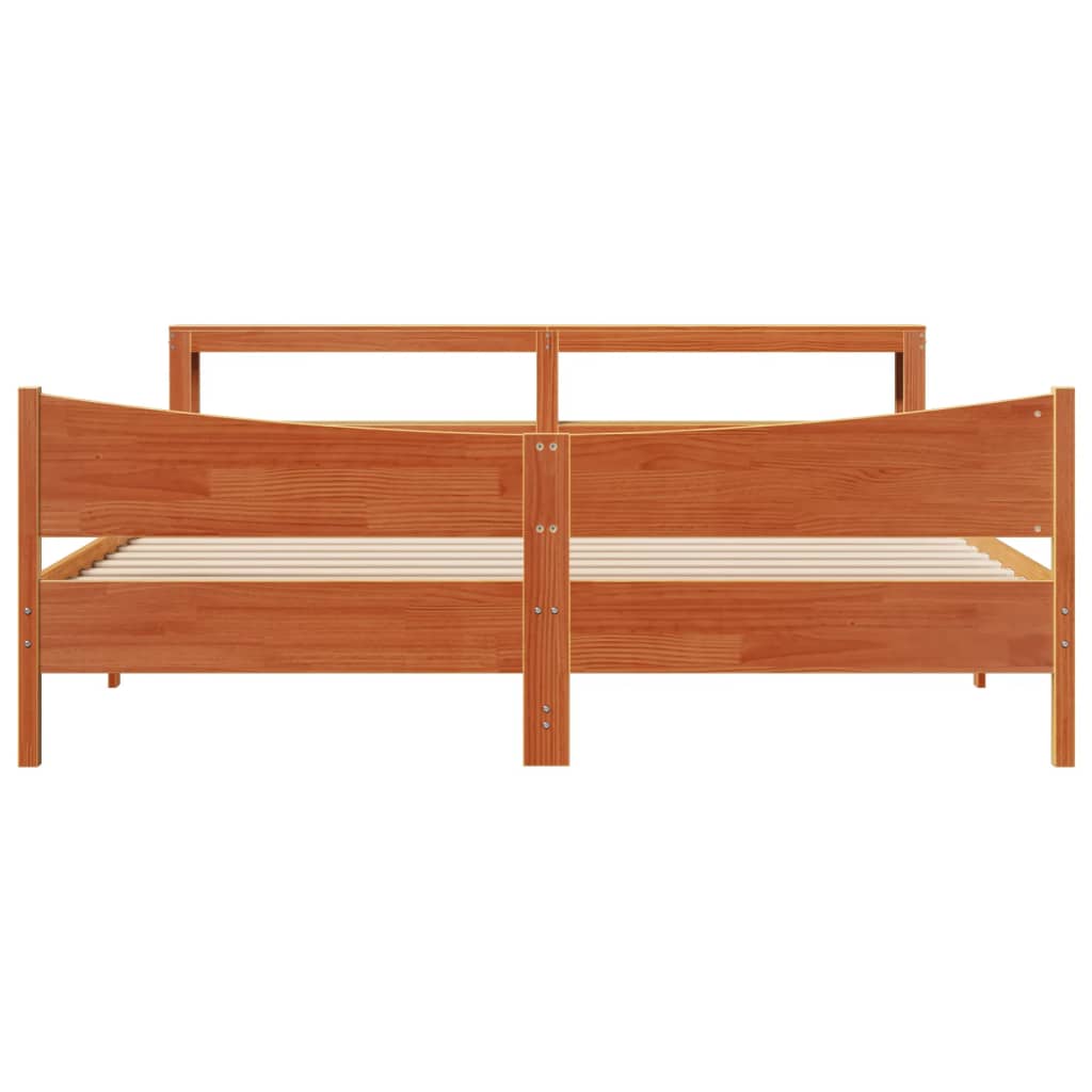 Bed Frame with Headboard Wax Brown 200x200 cm Solid Wood Pine