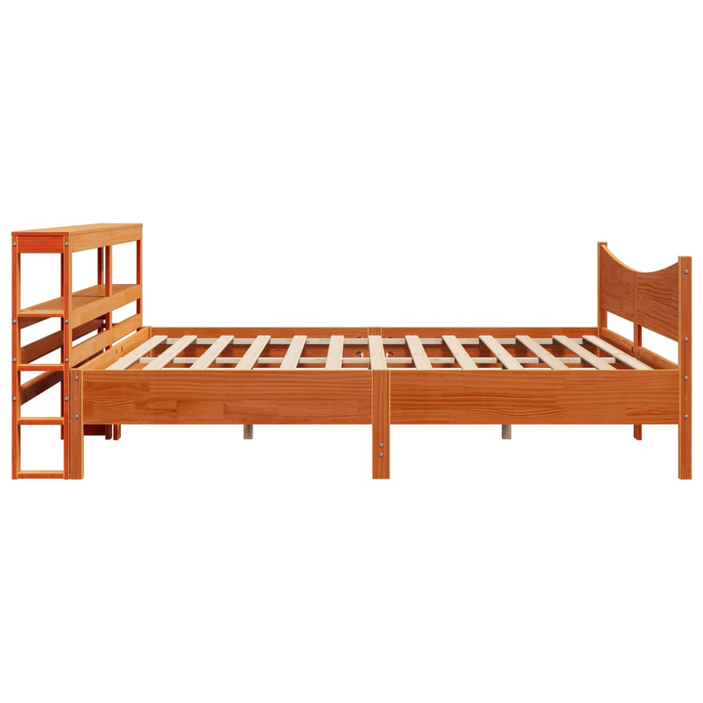 Bed Frame with Headboard Wax Brown 200x200 cm Solid Wood Pine