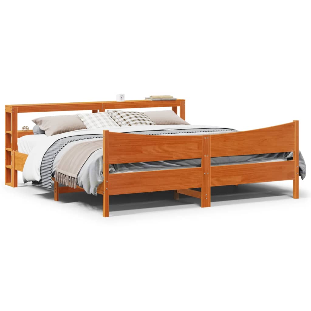 Bed Frame with Headboard Wax Brown 200x200 cm Solid Wood Pine