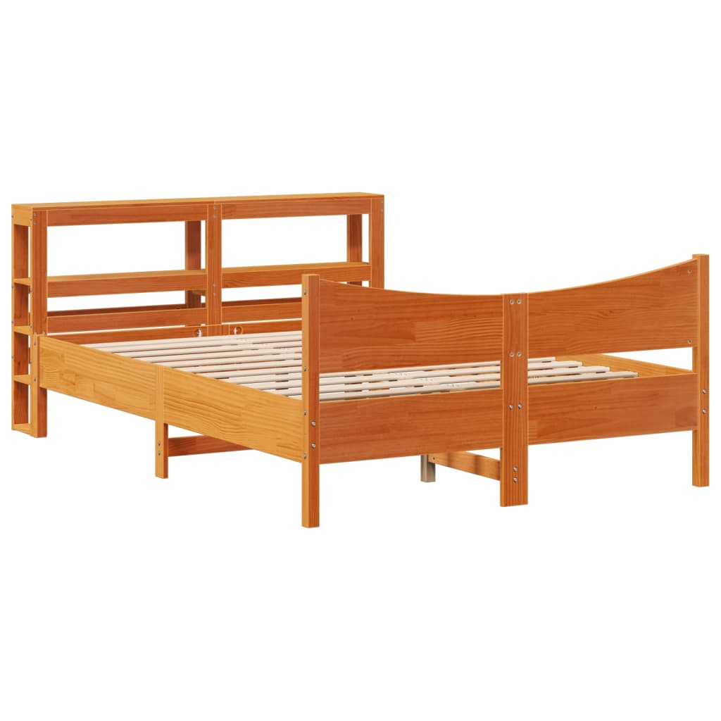 Bed Frame with Headboard Wax Brown 140x200 cm Solid Wood Pine