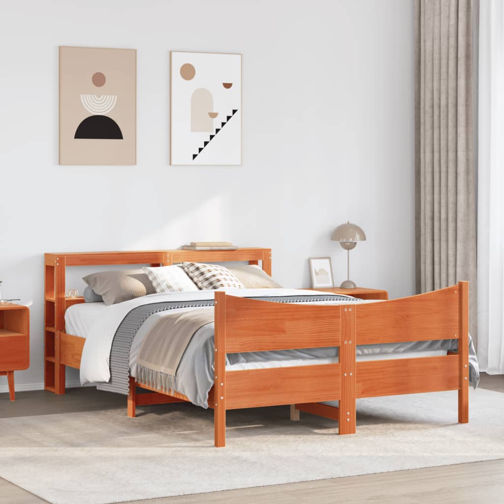 Bed Frame with Headboard Wax Brown 140x200 cm Solid Wood Pine