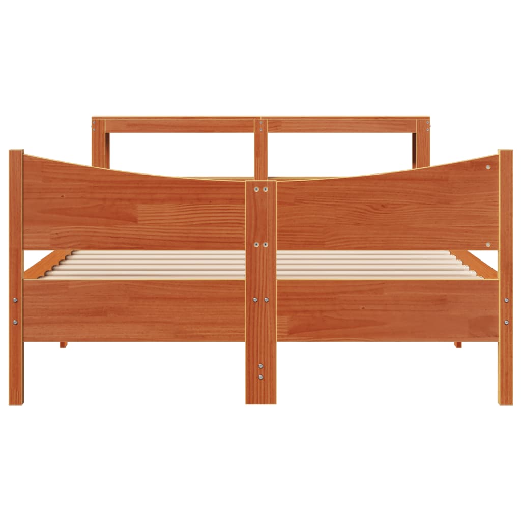 Bed Frame with Headboard Wax Brown 140x200 cm Solid Wood Pine