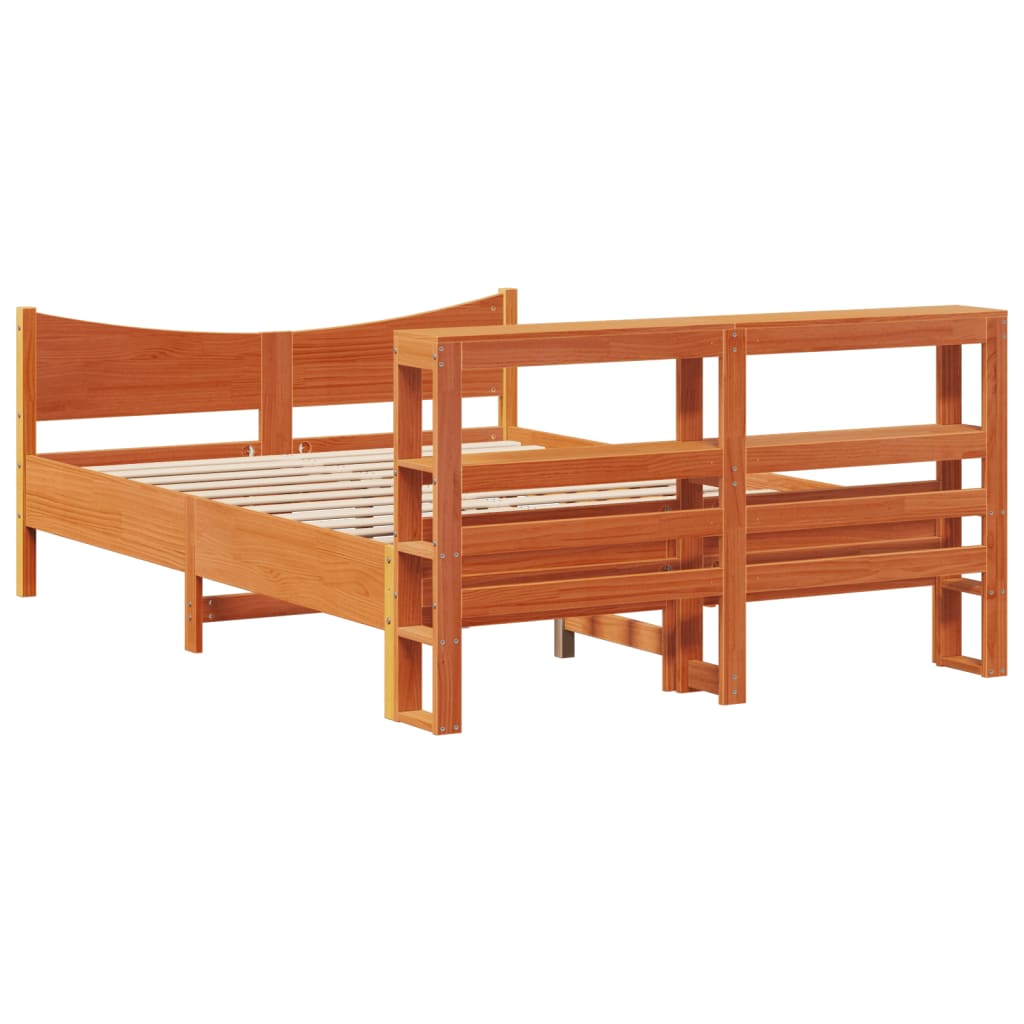 Bed Frame with Headboard Wax Brown 140x200 cm Solid Wood Pine