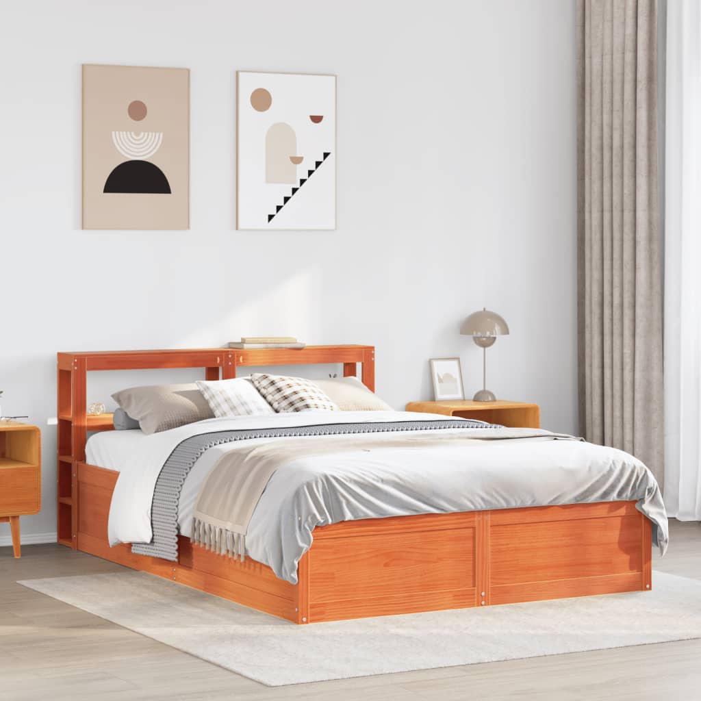 Bed Frame with Headboard Wax Brown 150x200 cm King Size Solid Wood Pine