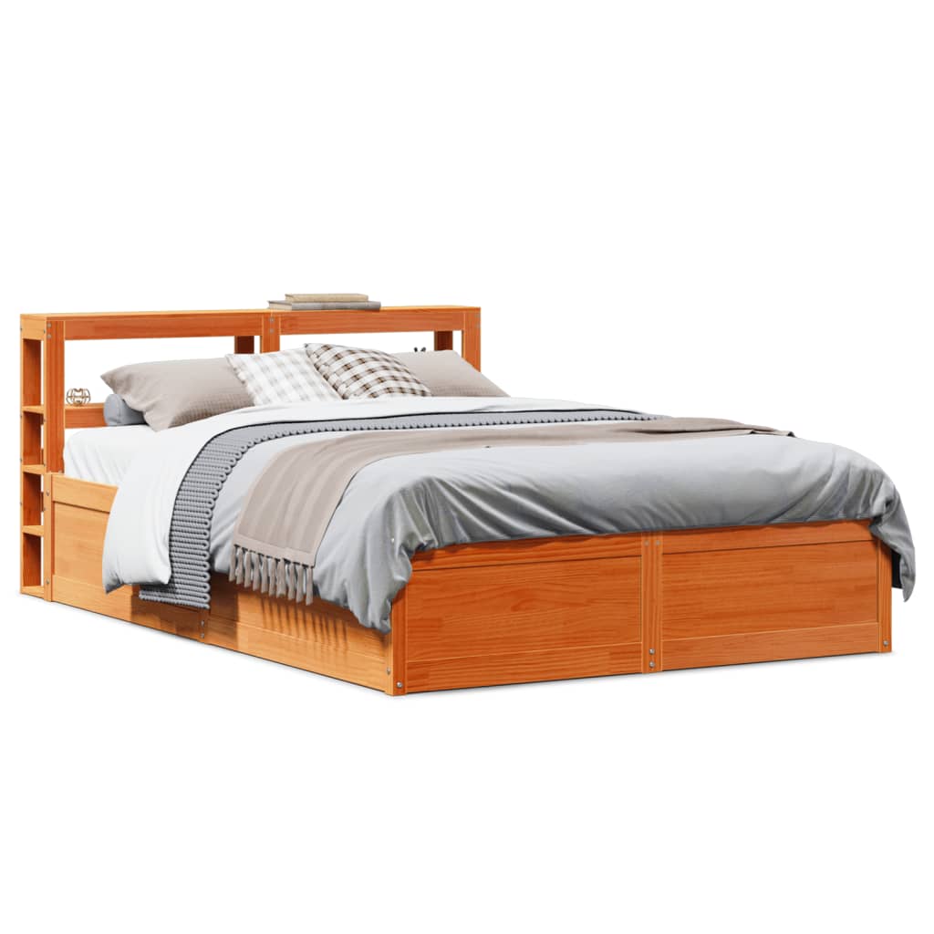 Bed Frame with Headboard Wax Brown 150x200 cm King Size Solid Wood Pine