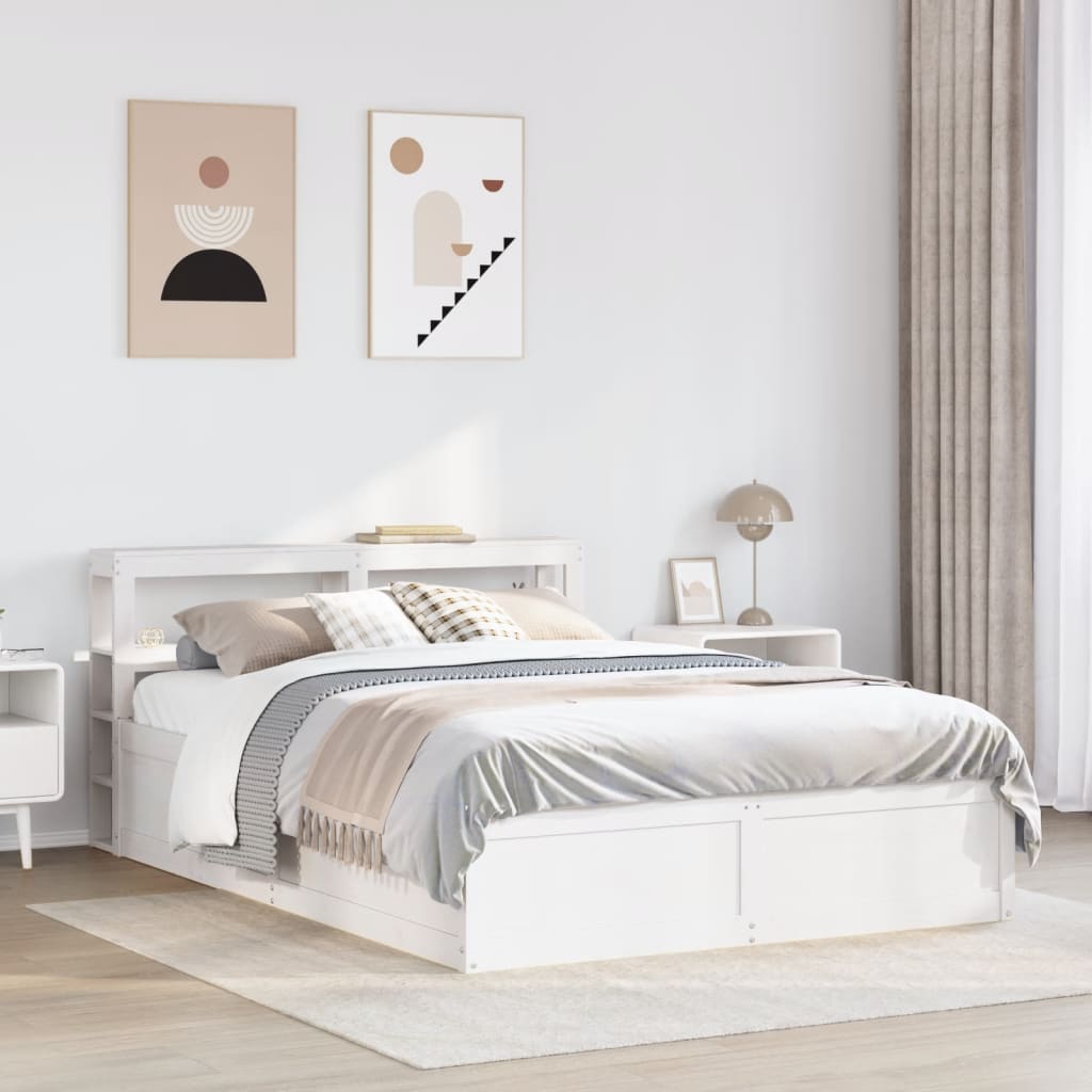 Bed Frame with Headboard White 135x190 cm Double Solid Wood Pine