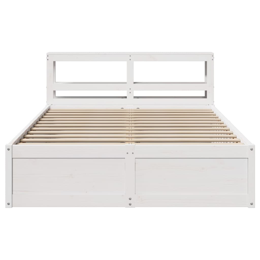 Bed Frame with Headboard White 135x190 cm Double Solid Wood Pine