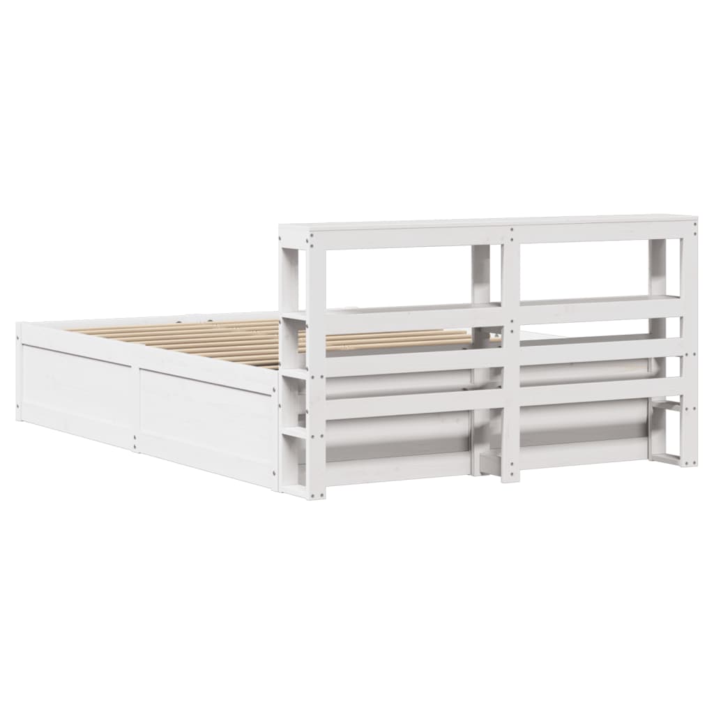 Bed Frame with Headboard White 135x190 cm Double Solid Wood Pine