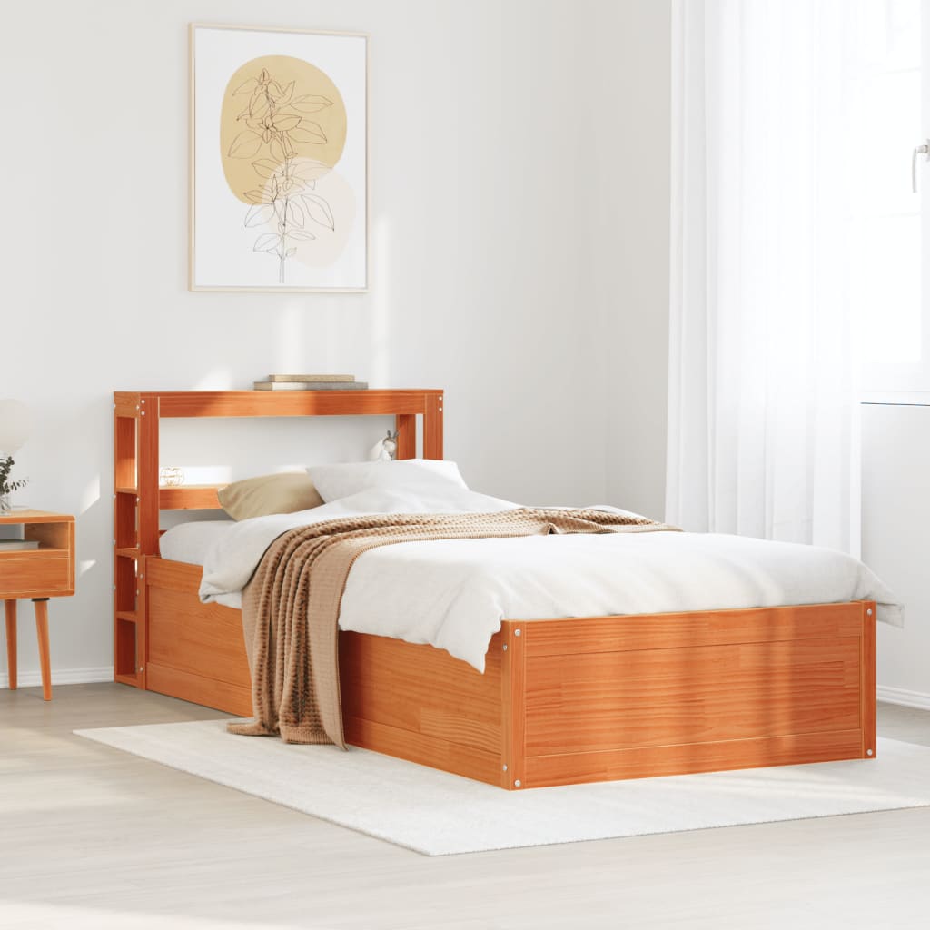 Bed Frame with Headboard Wax Brown 75x190 cm Small Single Solid Wood Pine