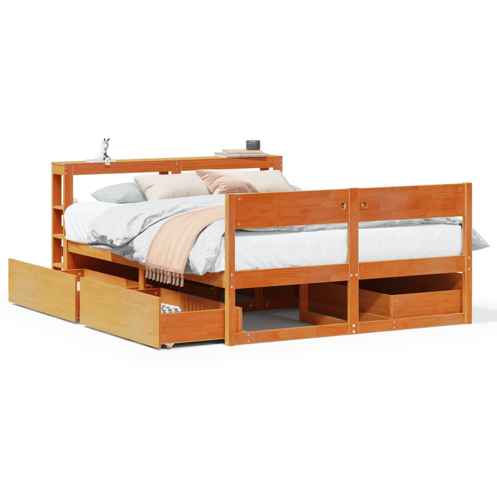 Bed Frame without Mattress Wax Brown 135x190 cm Double Solid Wood Pine