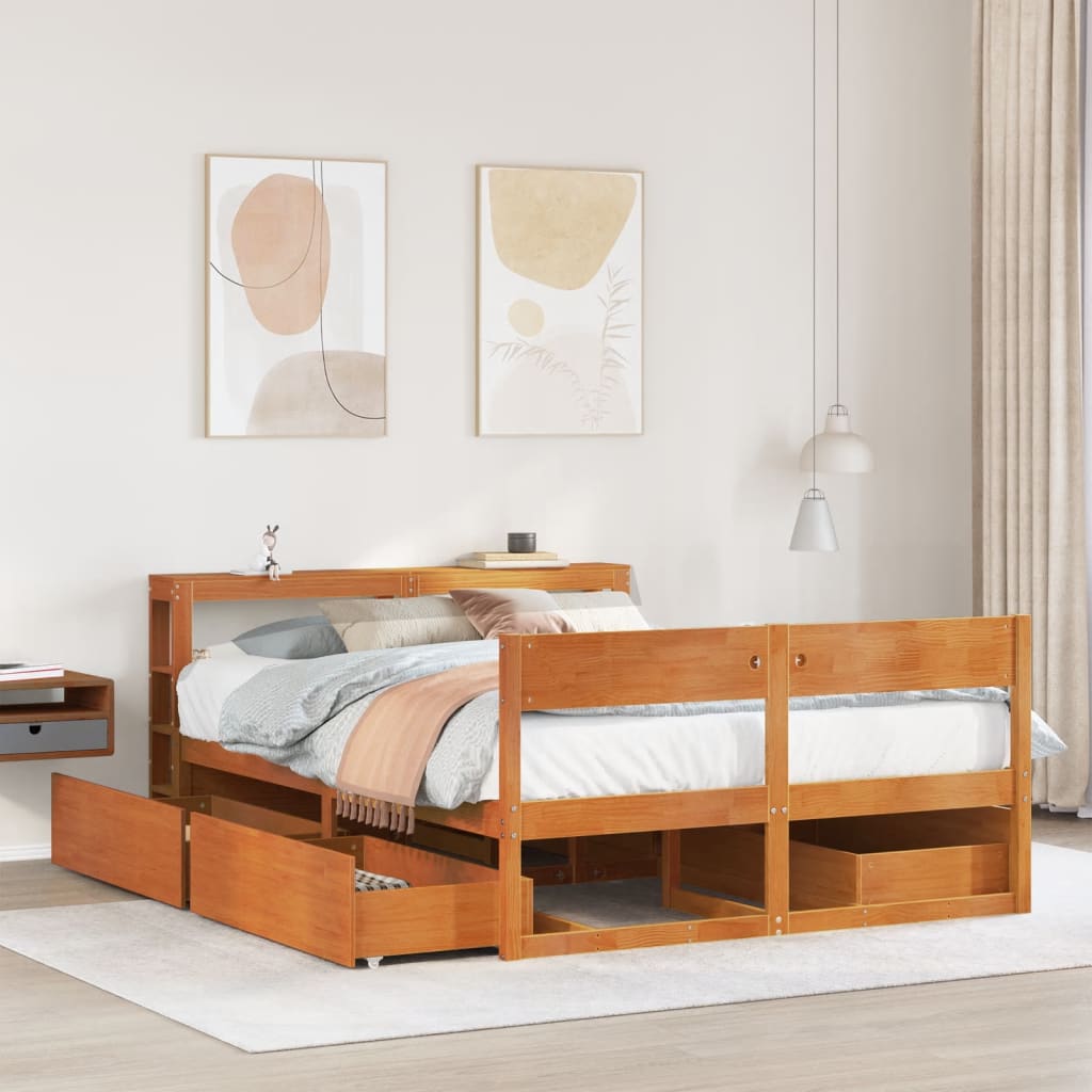 Bed Frame without Mattress Wax Brown 135x190 cm Double Solid Wood Pine