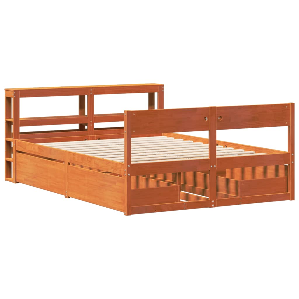 Bed Frame without Mattress Wax Brown 135x190 cm Double Solid Wood Pine