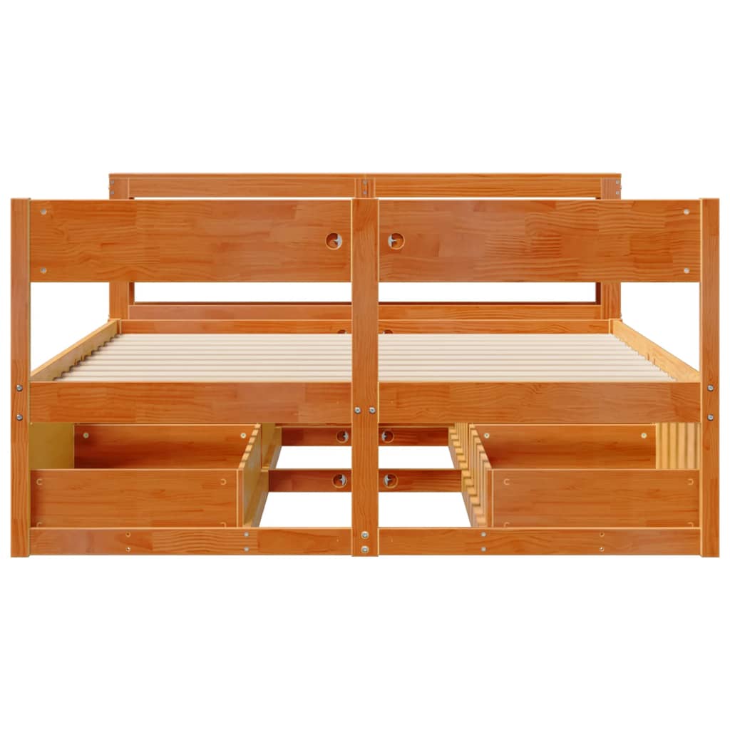 Bed Frame without Mattress Wax Brown 135x190 cm Double Solid Wood Pine