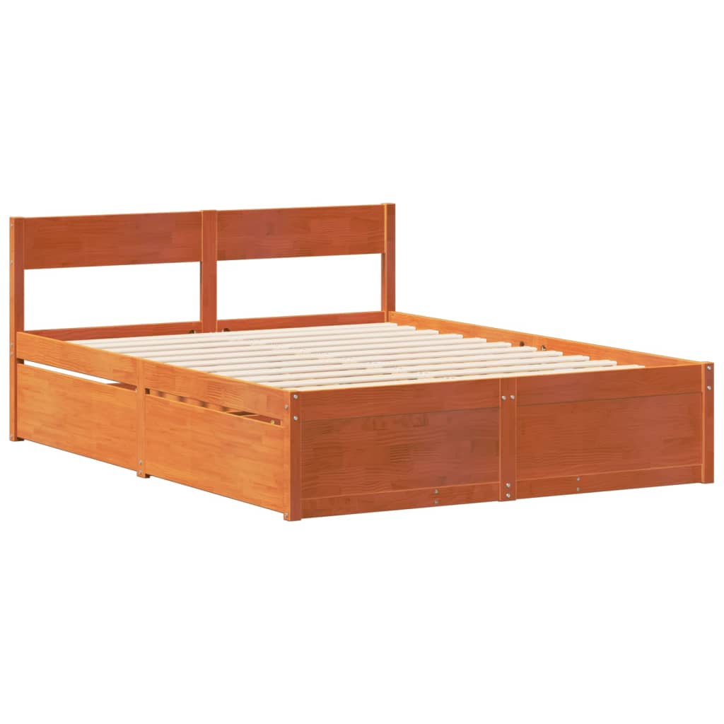 Bed Frame without Mattress Wax Brown 135x190 cm Double Solid Wood Pine