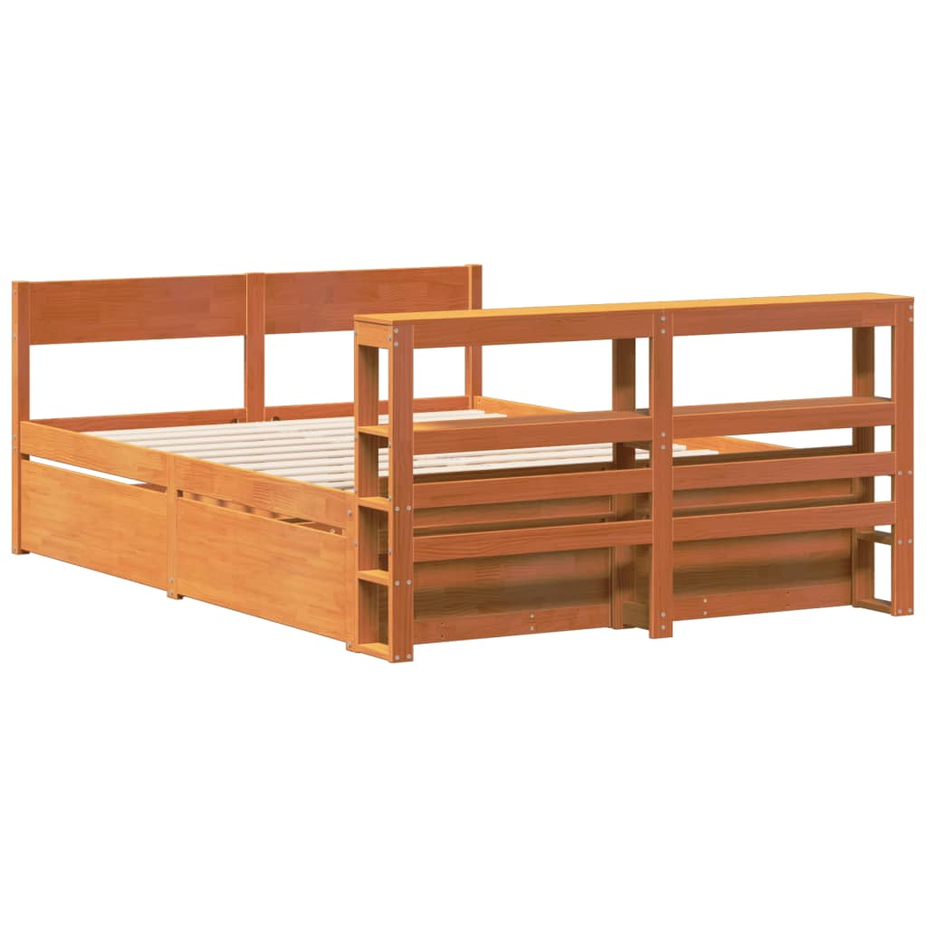 Bed Frame without Mattress Wax Brown 135x190 cm Double Solid Wood Pine