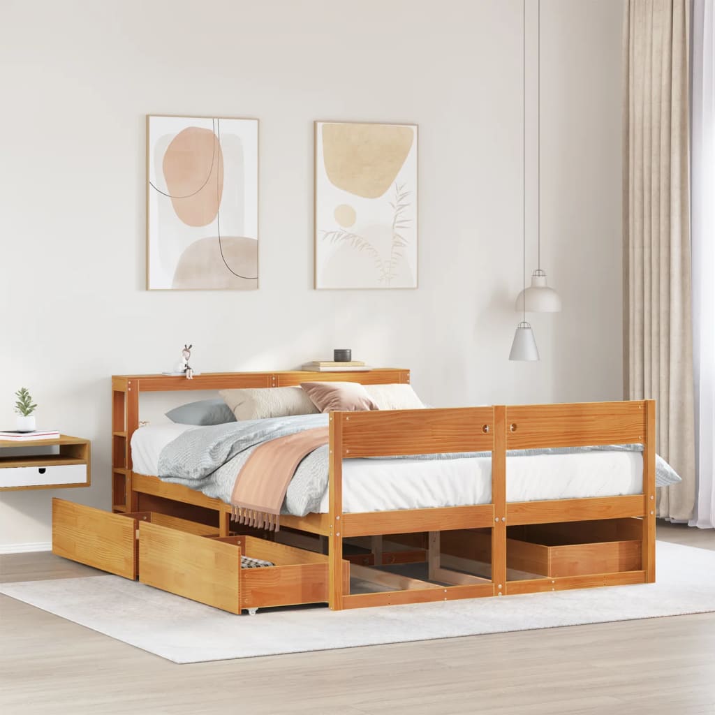 Bed Frame without Mattress Wax Brown 120x190 cm Small Double Solid Wood Pine
