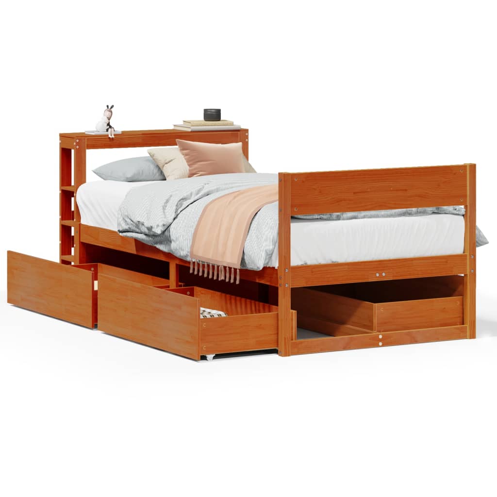 Bed Frame without Mattress Wax Brown 75x190 cm Small Single Solid Wood Pine