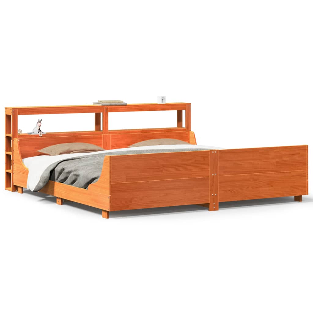 Bed Frame without Mattress Wax Brown 200x200 cm Solid Wood Pine