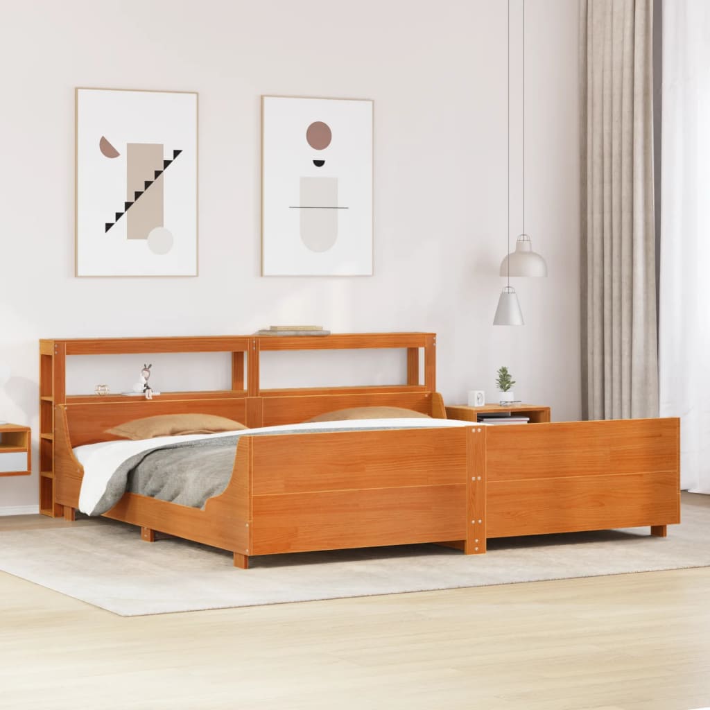 Bed Frame without Mattress Wax Brown 200x200 cm Solid Wood Pine