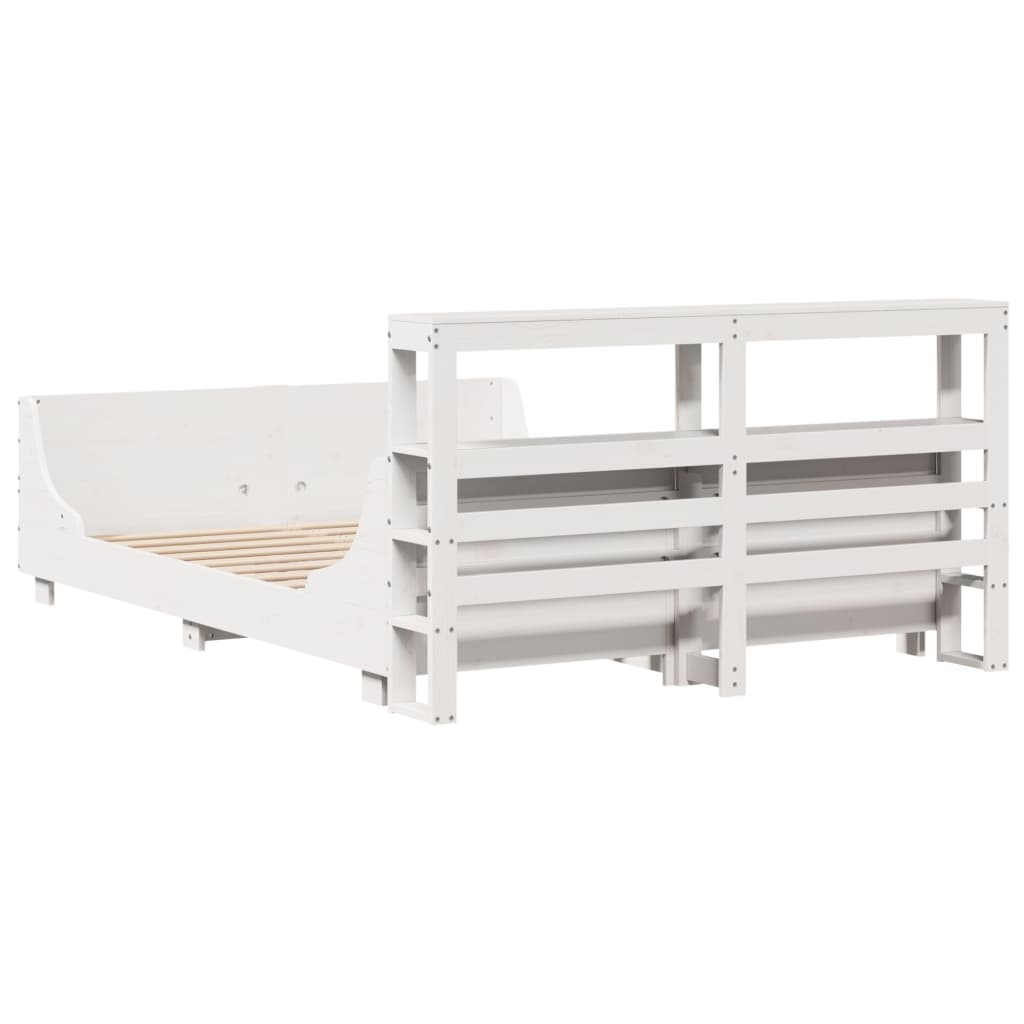 Bed Frame without Mattress White 135x190 cm Double Solid Wood Pine