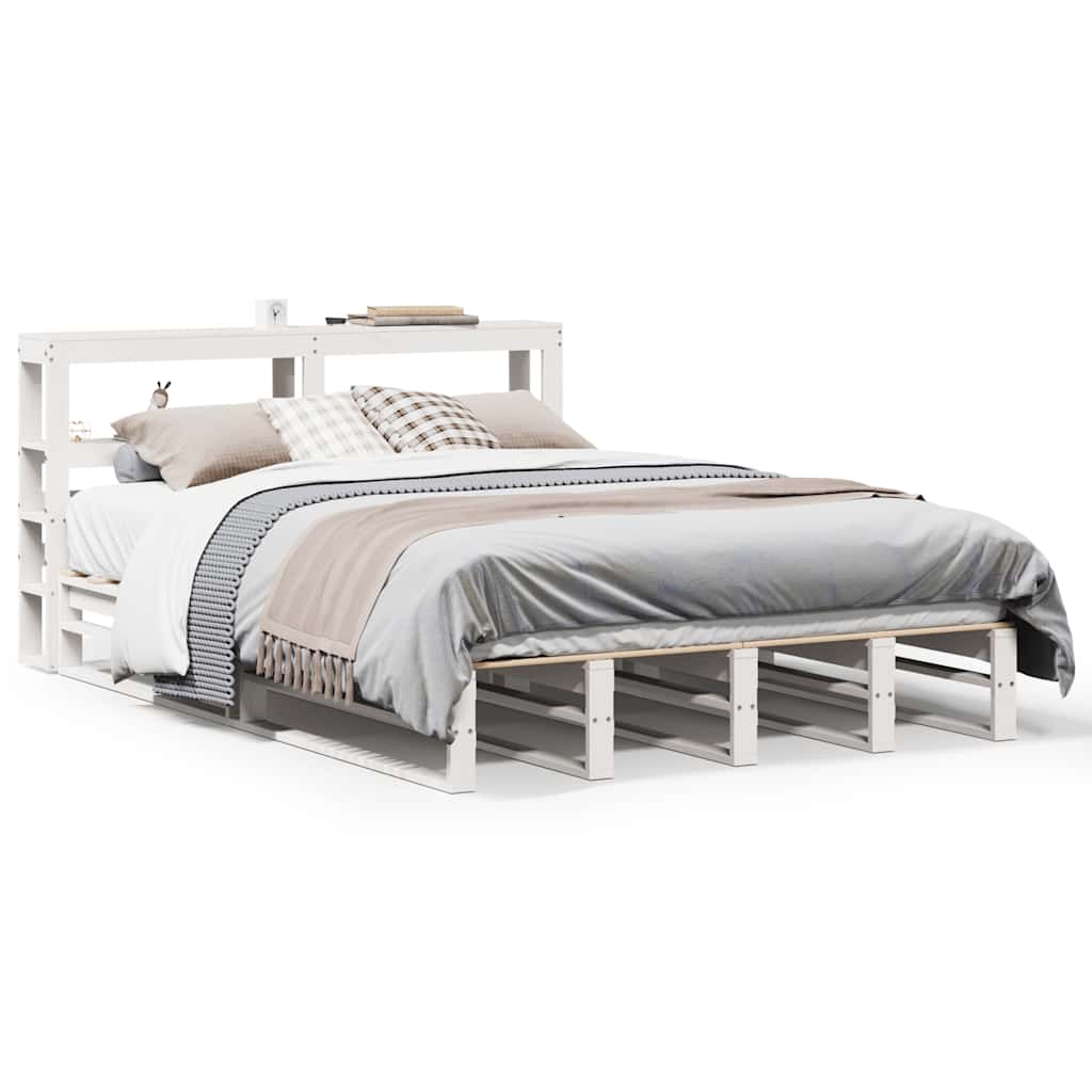 Bed Frame without Mattress White 150x200 cm King Size Solid Wood Pine